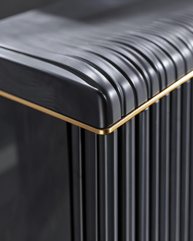 Fluted cabinet edge with gold banding