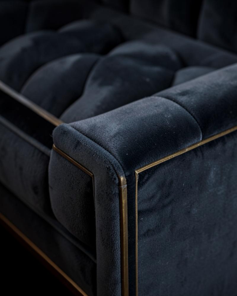 Channel-tufted velvet with brass trim